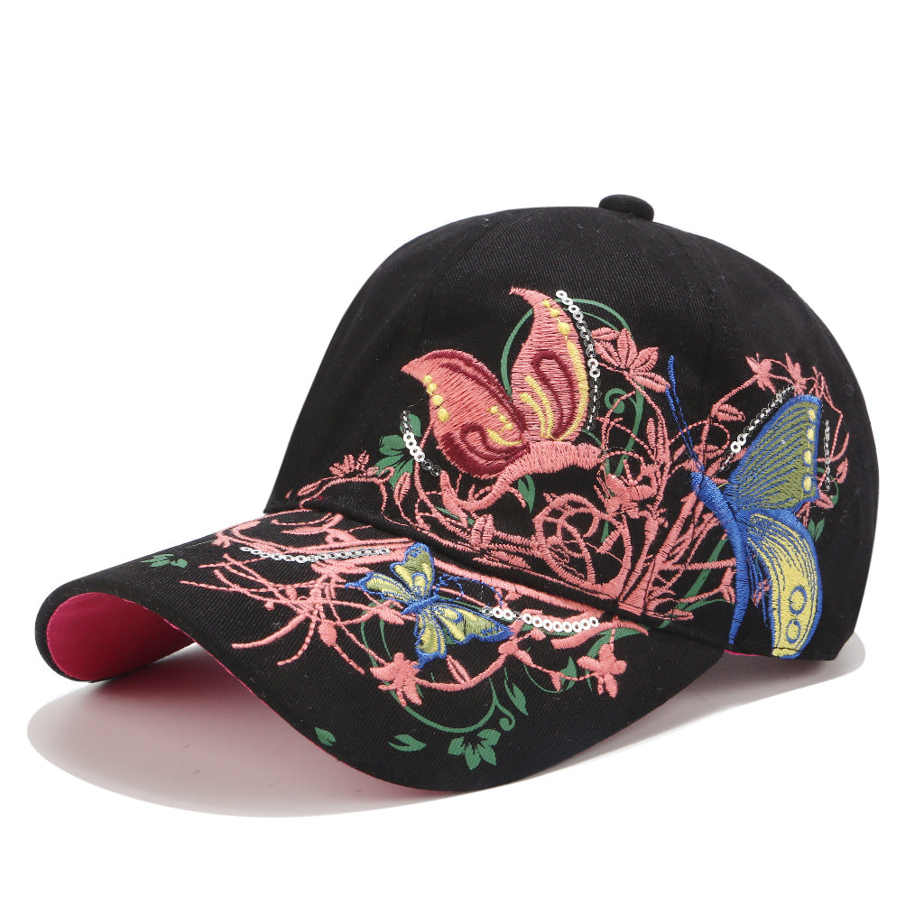 Wholesale Sequined butterfly embroidered baseball cap embroidered peaked cap